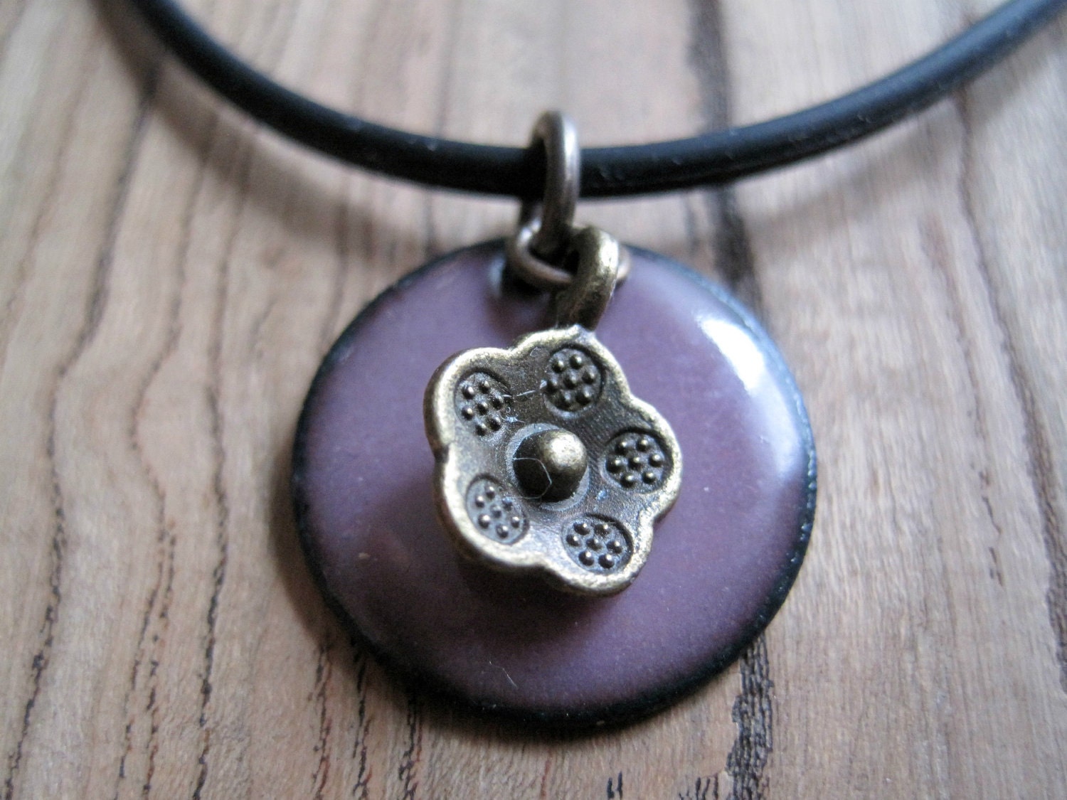 Purple Enamel Necklace, Enamel Flower Necklace, Copper Enamel Jewelry, Aubergine Necklace, Orchid Purple Jewelry