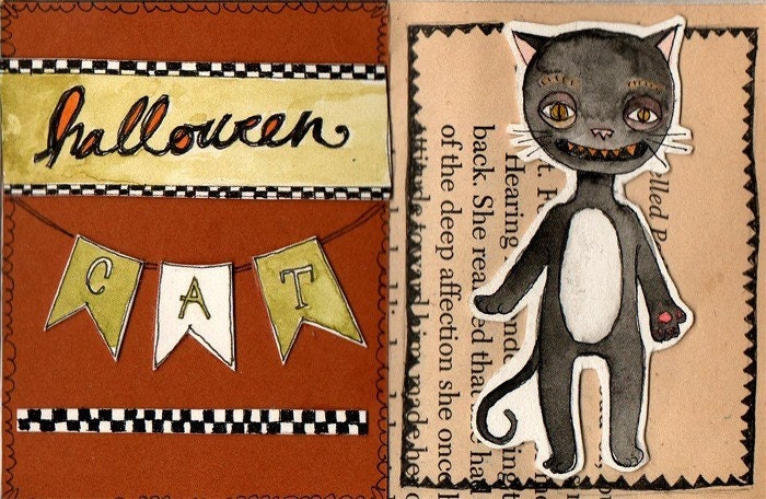 Paper Halloween Cat Handmade Paper Doll