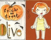 Trick or Treat Halloween Olive Handmade Paper Doll