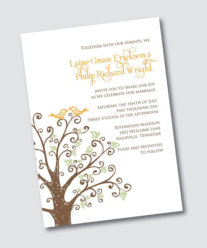 Wedding Invitation Laine - Tree and Birds with or without leaves - Sample Available