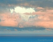 My heart is in the clouds - photo -Valentine, heart, sunset pink, ocean, clouds, love, blue, home decor