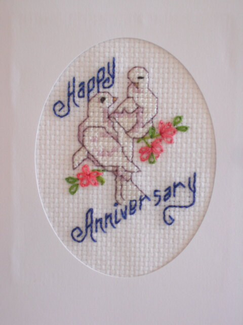 Happy Anniversary Finished Cross Stitch Greeting By Rocknrobin