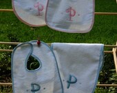 ON SALE Single Letter Baby Bib and Burp Cloth Set