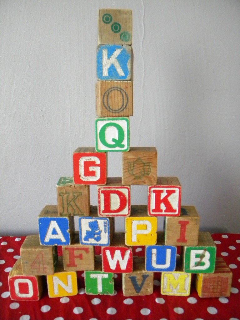 Sale-Set of 24 Vintage Wooden Blocks - Disney and Others