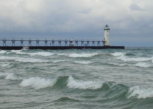 Nautical Lighthouse Photography Fine Art Manistee Green Gray Michigan 5  x 7 Print