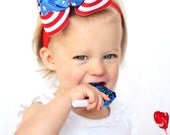 boutique double layered ALL AMERICAN hair bow with headband