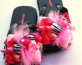boutique FUNKY fun PINK and ZEBRA bow flip flops