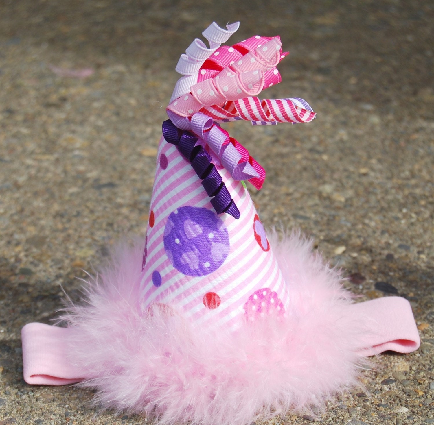 boutique GIRLY STRIPES and DOTS birthday party headband hat