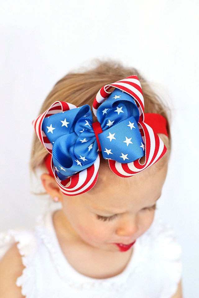 boutique double layered ALL AMERICAN hair bow with headband