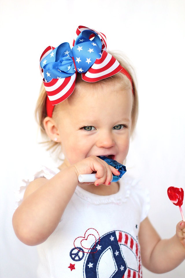 boutique double layered ALL AMERICAN hair bow with headband