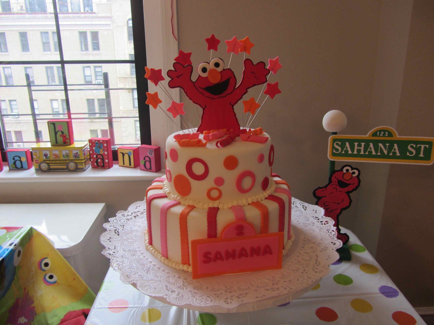 Girls Elmo inspired Fondant  Cake Toppers Complete Set Cake Decorations