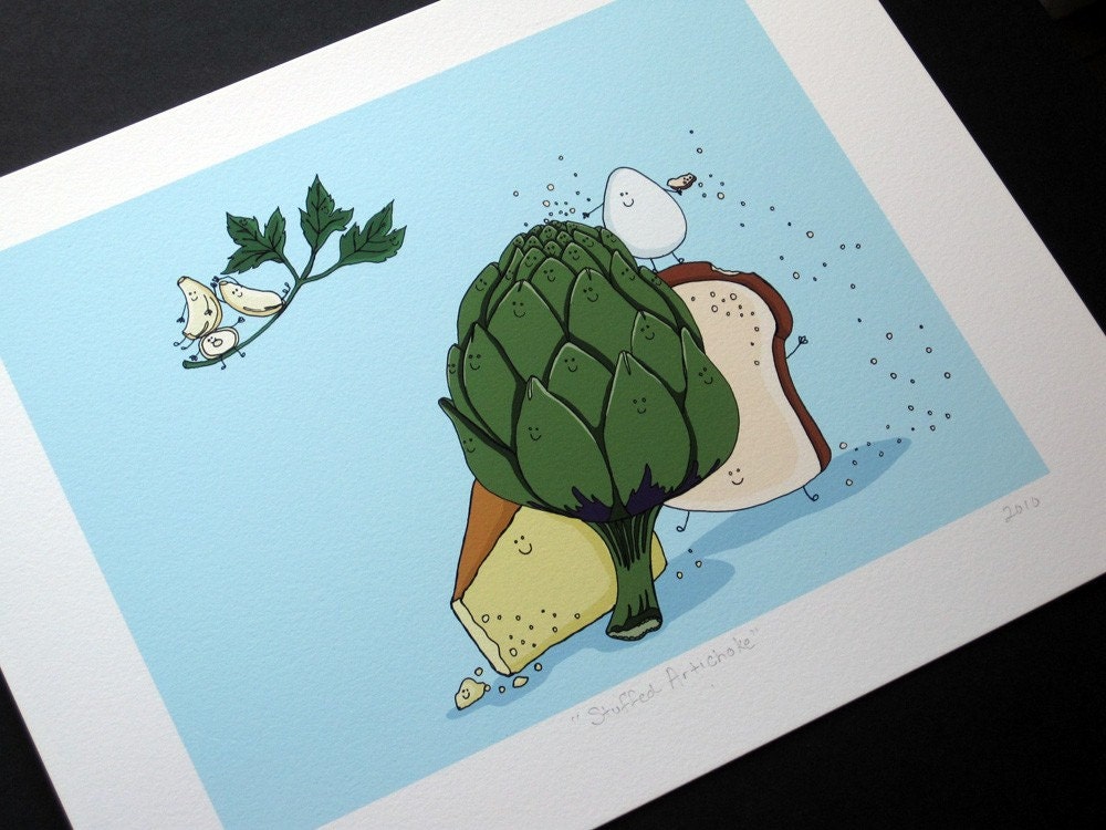 Stuffed Artichoke- Signed Archival Print of Original Illustration