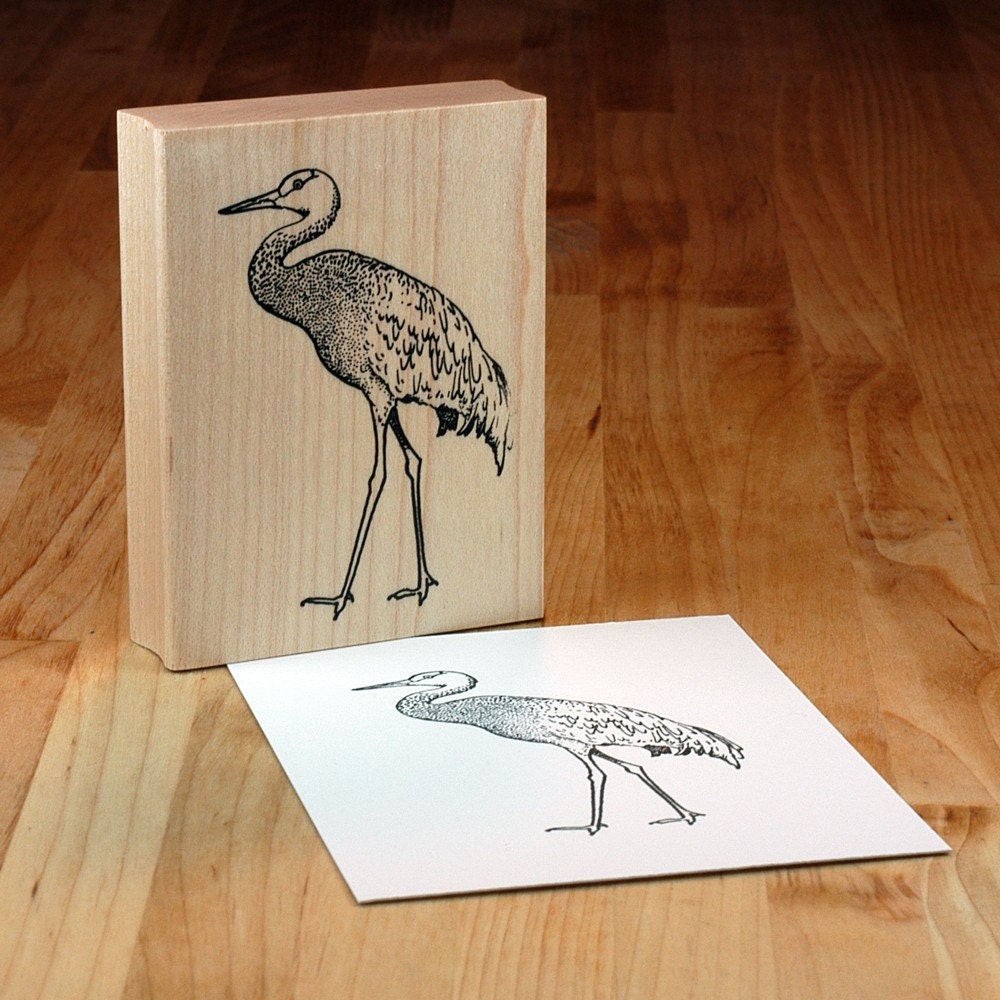 sandhill crane walking - mounted rubber stamp