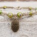Hooty Brass Filigree Owl Hemp Anklet with Green Beads