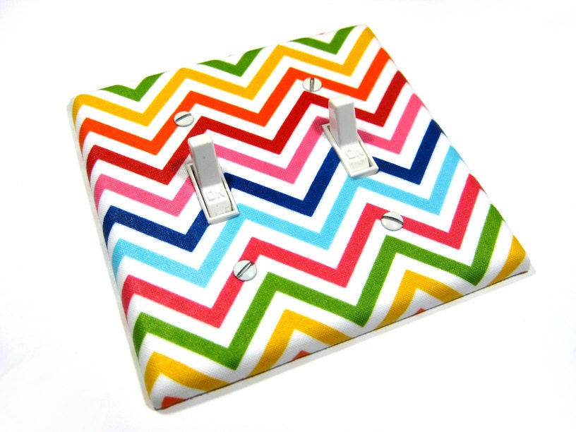 Bright Rainbow Chevron Home Decor Double Light Switch Cover Plate Switchplate Modern Zig Zag Decoration Wall Art