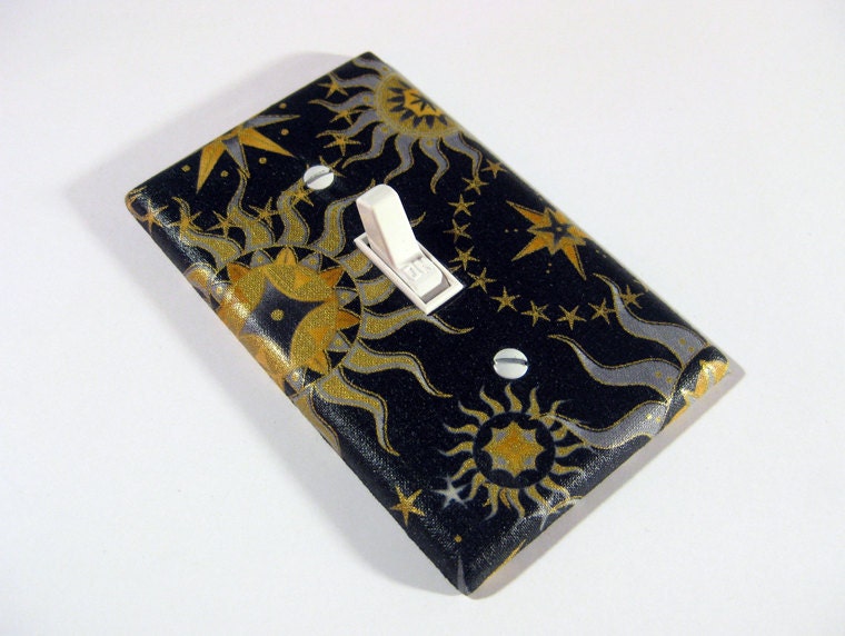 Black Celestial Sun Moon and Stars Light Switch Cover Home Decor Switchplate Switch Plate summer solstice 603