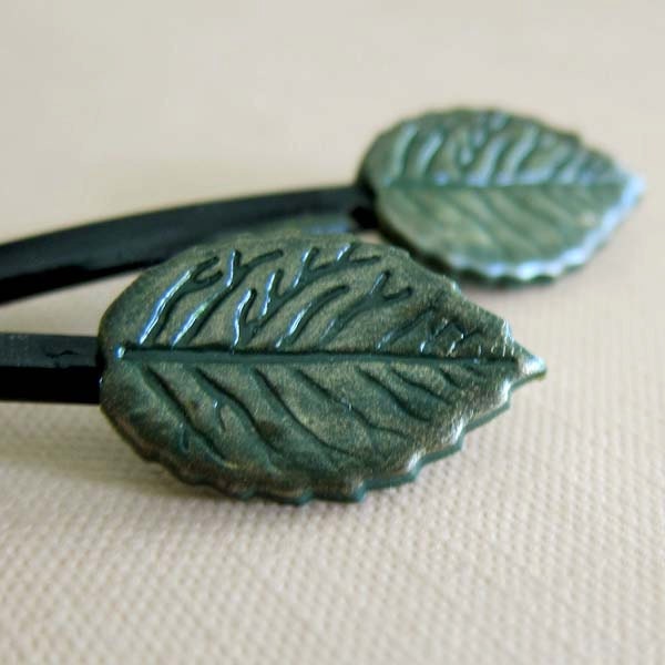Rustic Leaf Hair Clips - Polymer Clay