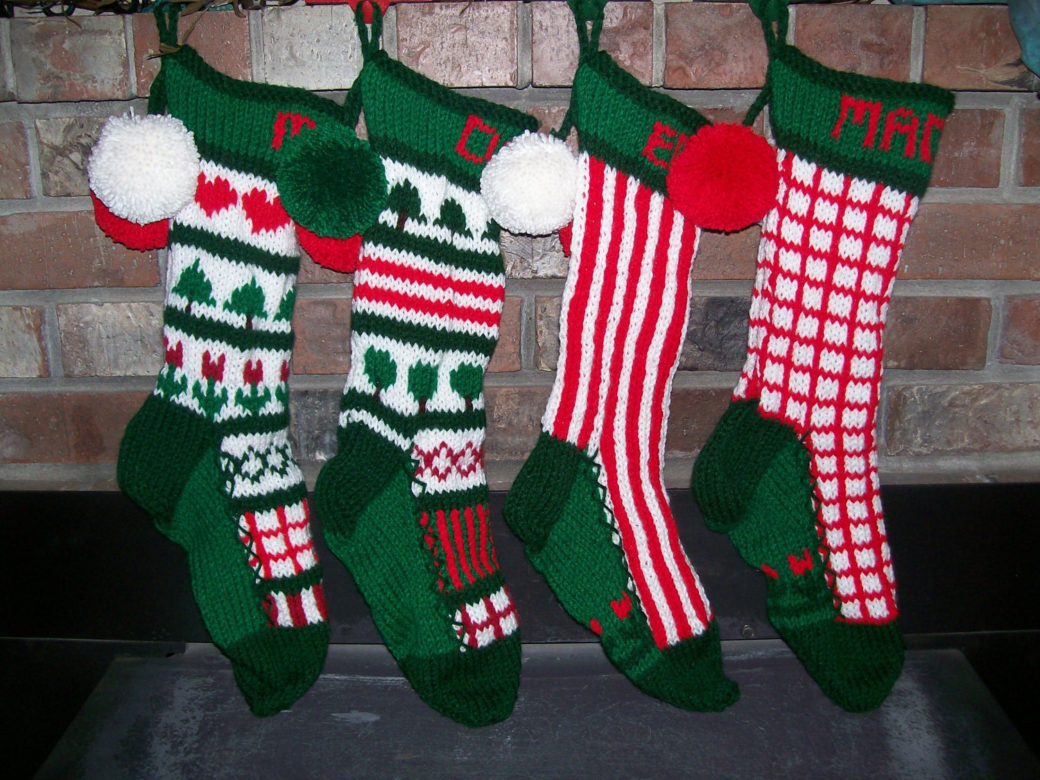 Custom Order for a Set of FOUR PERSONALIZED Old Fashioned Hand Knit Christmas Stockings