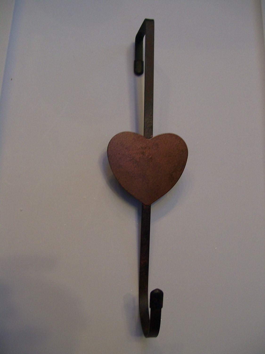 Rustic Distressed Metal Copper Washed Heart Wreath or Christmas Stocking Hanger / Holder