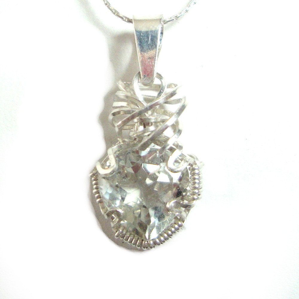 SALE - Prasiolite Sterling silver wrapped pendant with chain
