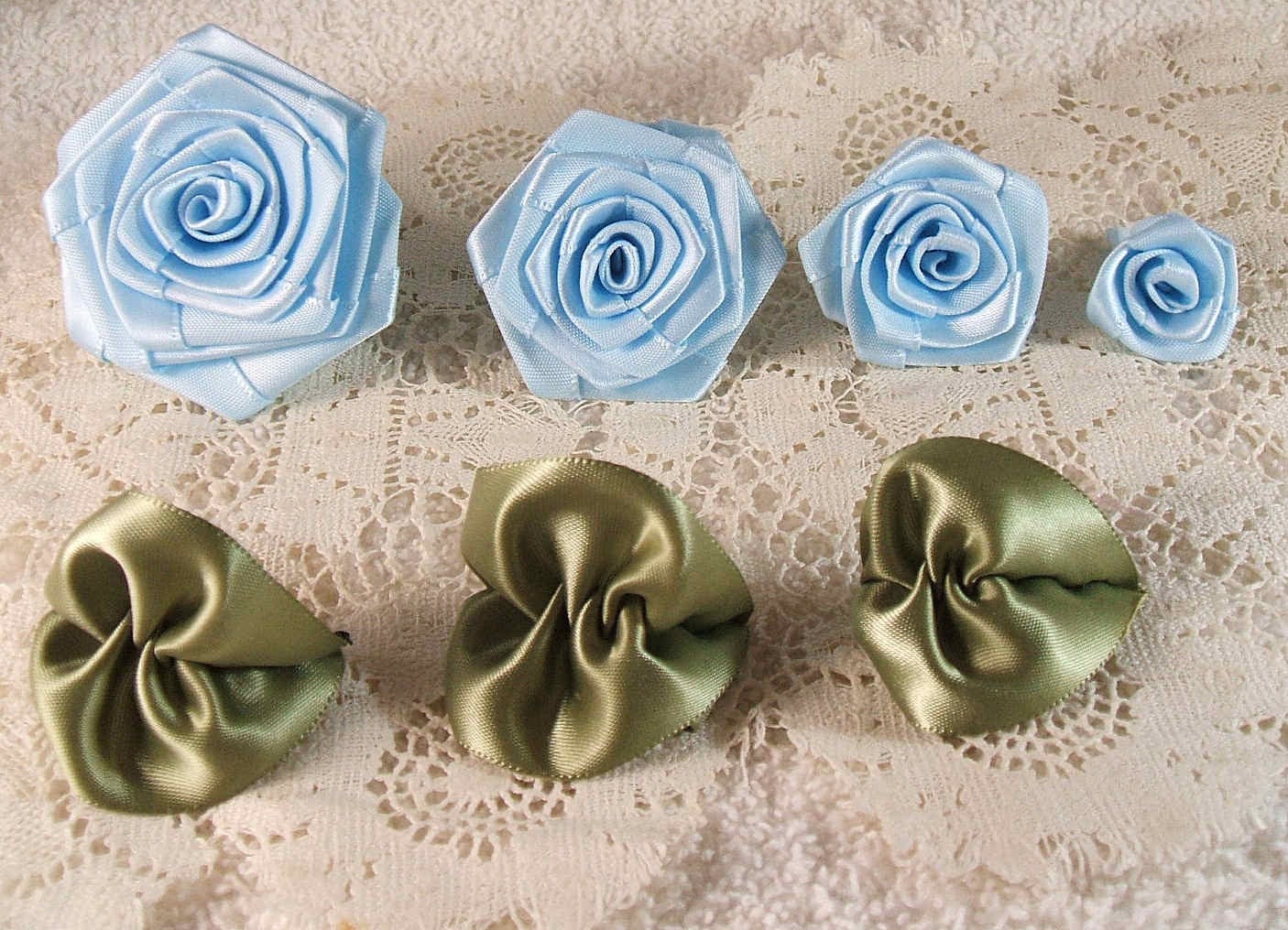 Ribbon Rose,Handmade Quality Set of 4,Baby Blue, XL,LG,Med,Small