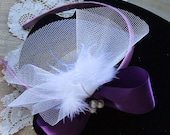 Hair Band/Headband Victorian Ribbon Rose Elegant Deep Purple White Cream Pearl Tulle