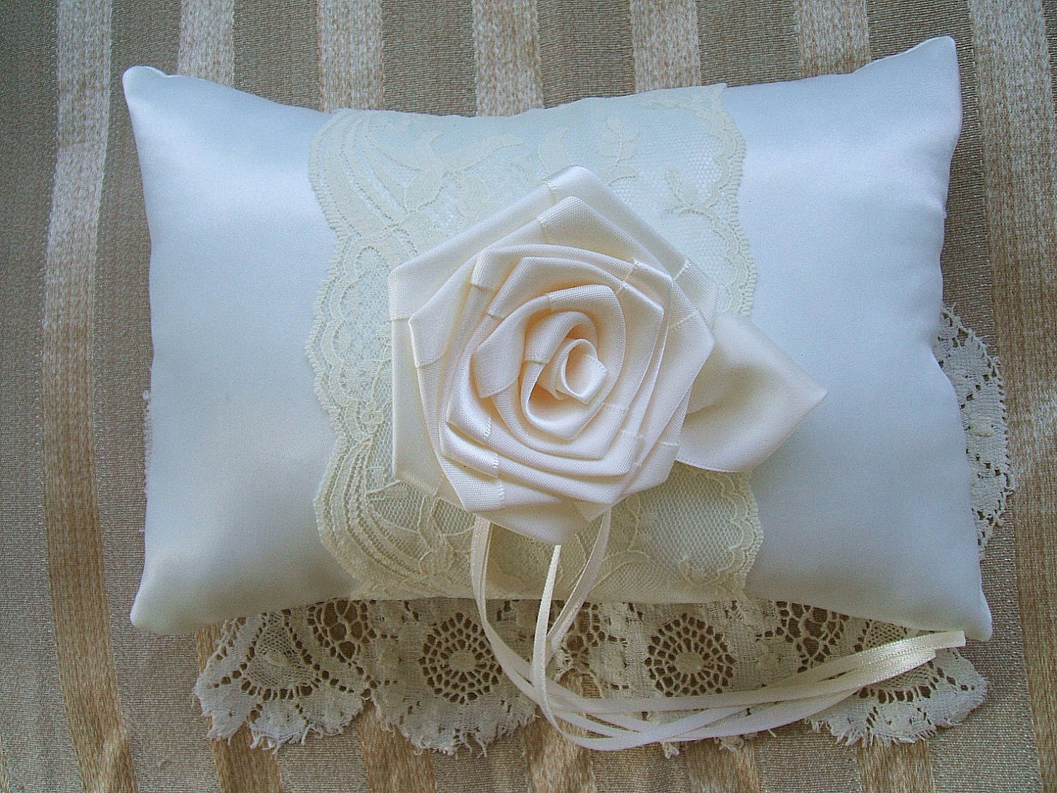 Wedding  Ring Bearer Pillow "June Rose"Available in Ivory or white