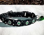 Custom Jeweled Black Macrame Kitty Cat or Small Dog Collar - Adjustable Break Away Collar for your Pet  with Reinstone Gems and Bell