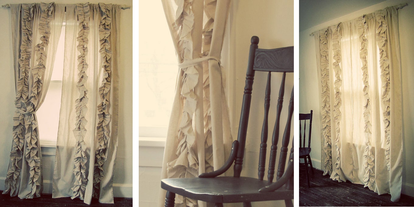 2 Panels Tattered Ruffles Curtains 43 x 84
