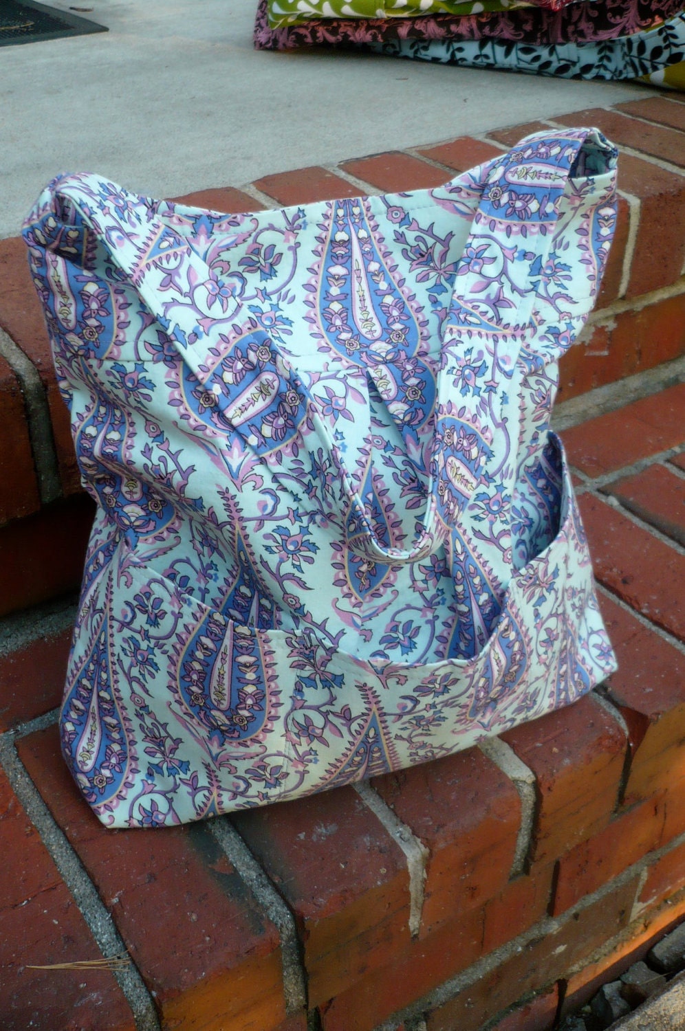 Sale For Mother's Day READY TO SHIP Large Pleated Tote Exterior and Interior Pockets Amy Butler Fabric