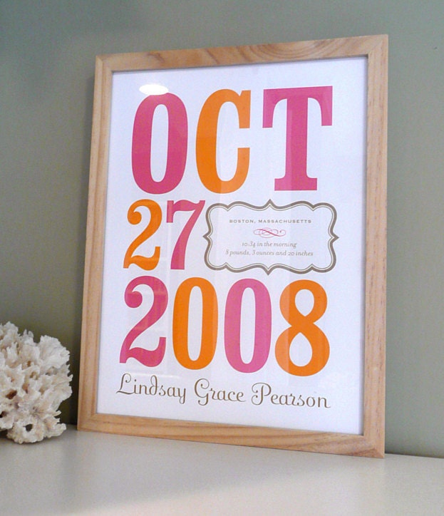 Birth Date Print modern nursery art poster custom - 8x10