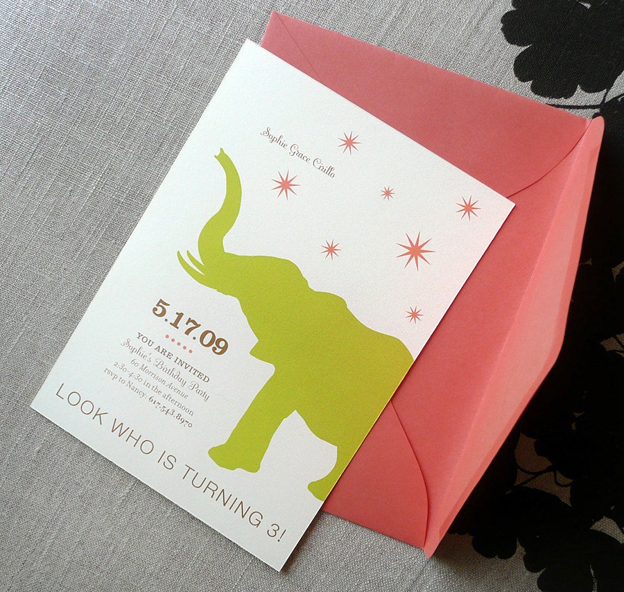 Elephant Invitation, birthday party, baby shower, modern design, kids birthday, zoo, circus, DIGITAL FILE