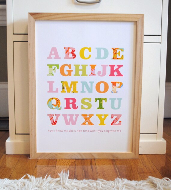 Patterned Alphabet Print Girl modern graphic nursery wall art poster - ready to ship - 8x10