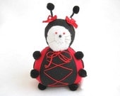 Pincushion Cat in a Ladybug Costume Lacey cute felt kitty cat collectable or gift for animal lover...LAST ONE In Stock...DISCONTINUED