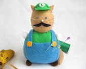 Super Mario Brothers Luigi Inspired Cat Pincushion cute felt kitty cat collectable or gift for animal lover...MADE-TO-ORDER