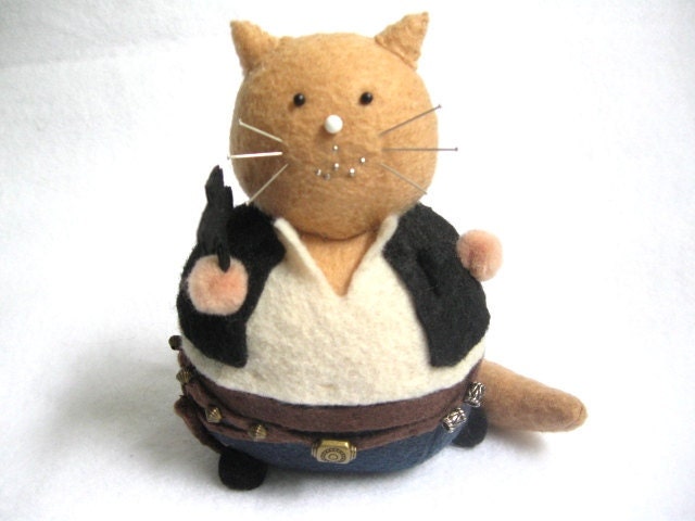 Star Wars Han Solo Inspired Cat Pincushion cute felt kitty cat collectable or gift for animal lover...MADE-TO-ORDER
