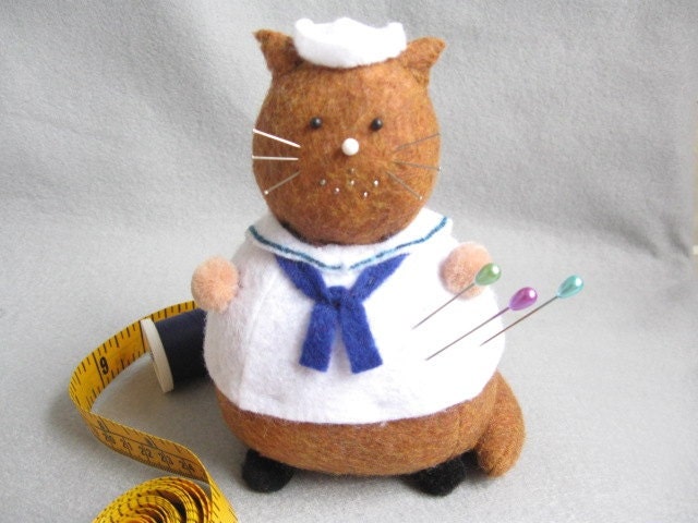 Sailor Pincushion Cat Gabey cute felt kitty cat collectable or gift for animal lover...IN STOCK