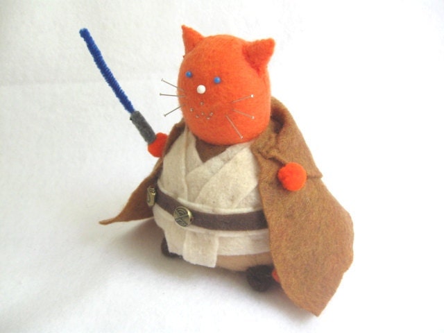 Star Wars Obi Wan Kenobi Inspired Cat Pincushion cute felt kitty cat collectable or gift for animal lover...MADE-TO-ORDER
