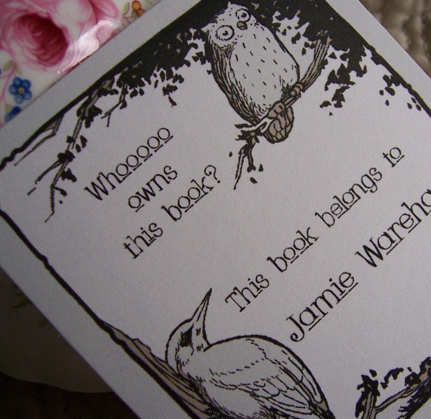 10 Childrens' Personalized Bookplates Owl Bird 1920s Art Nouveau Design Gift Boy Girl Teacher Dad
