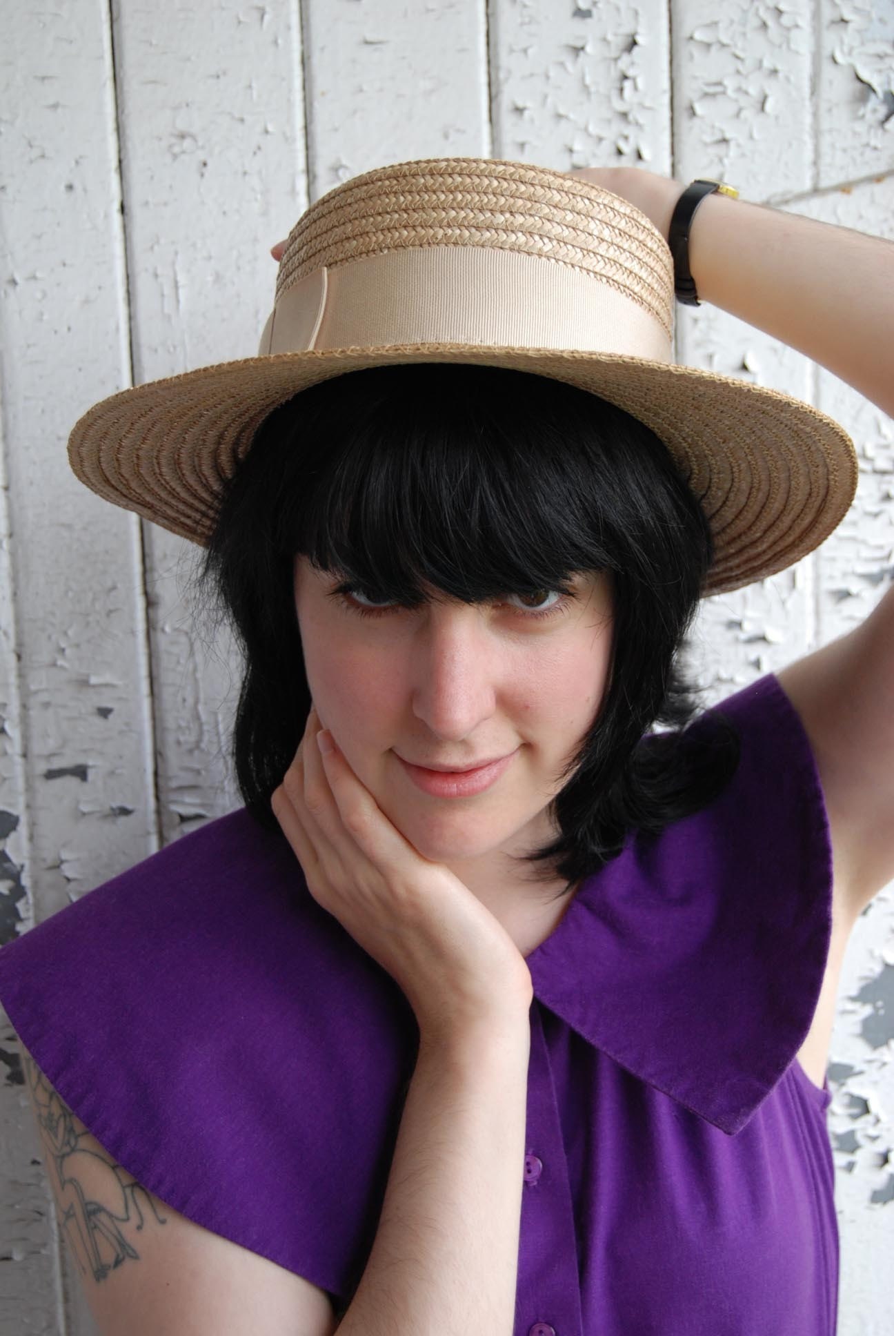 ON HOLD FOR NATALIA Vintage Boater Straw Hat