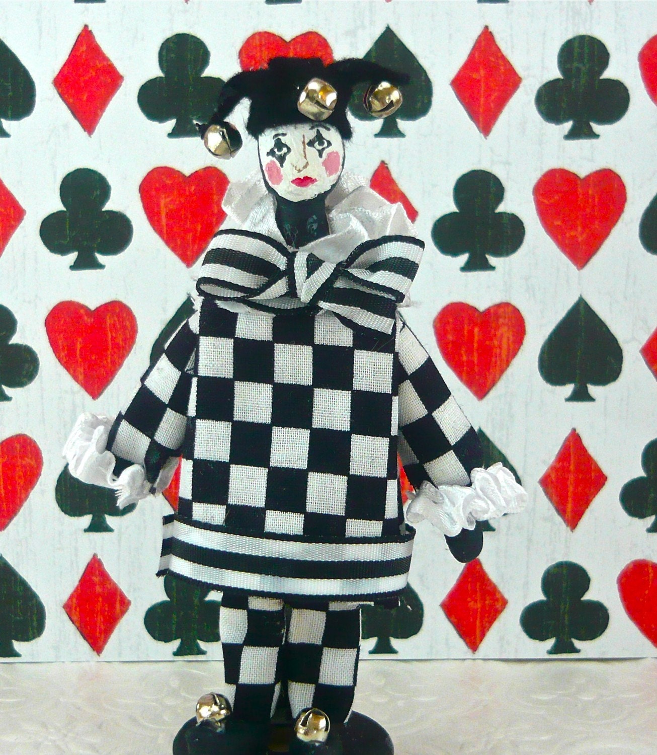 Harlequin Miniature Art Doll in Black and White