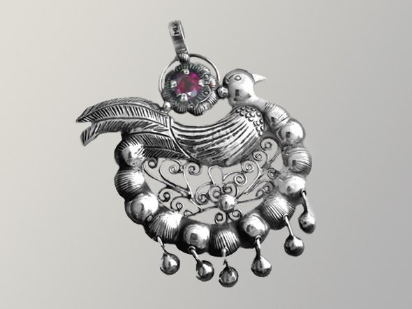 Frida Style Flower and chicken filigree pendant