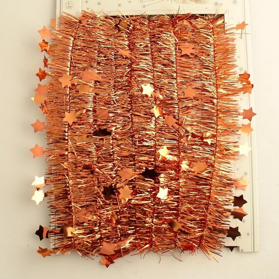 coppery orange tinsel with stars vintage style by efinegifts coppery orange tinsel with stars vintage style by efinegifts