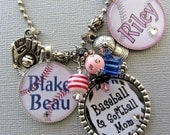 Softball Mom, Baseball Mom, Football Mom  -Triple Silver Pendant Necklace inTeam Colors - Soccer Mom,Softball, Basketball, Soccer