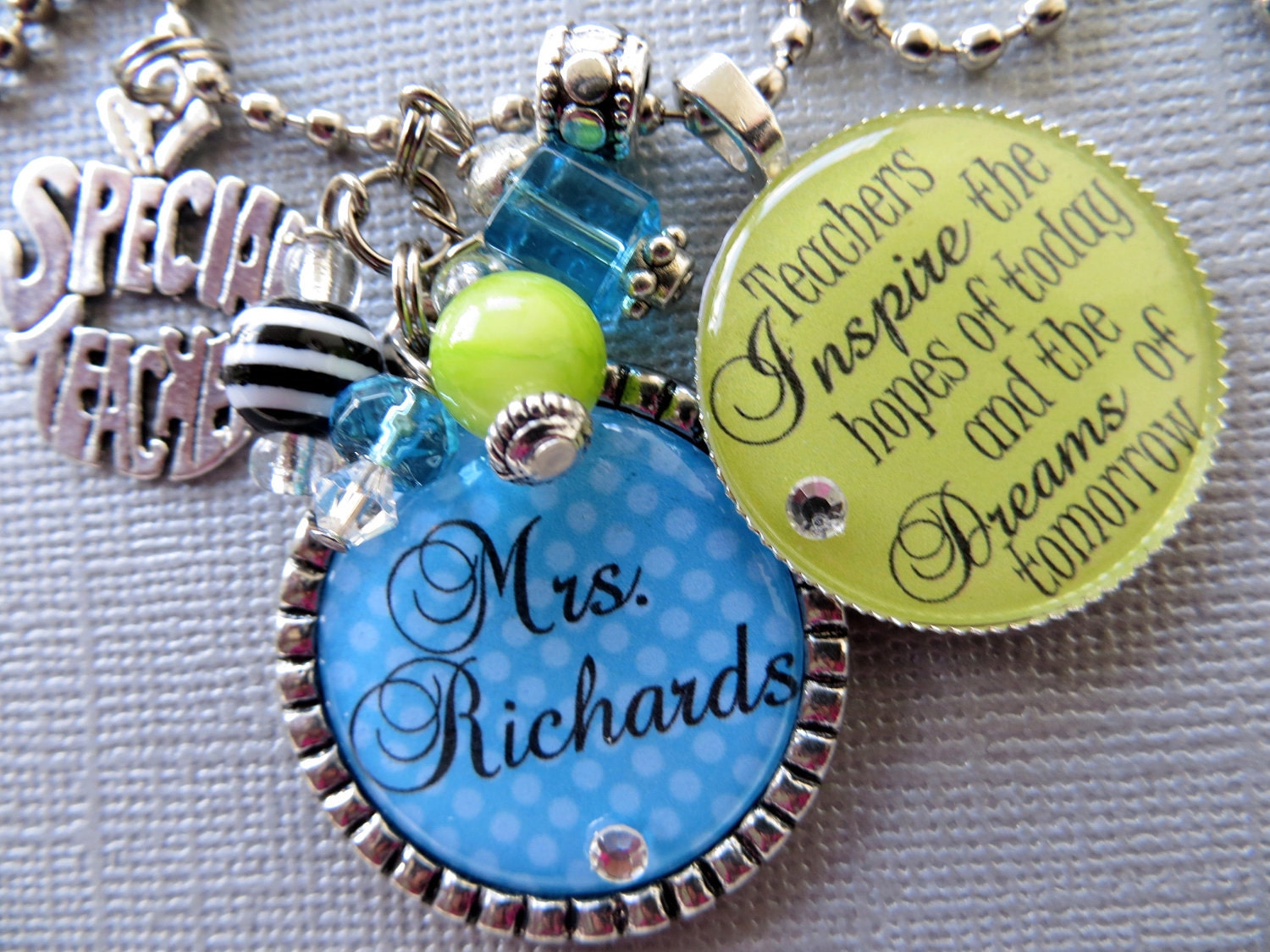 Teacher Appreciation Gift  PERSONALIZED Name - apple charm -Teachers Inspire the hopes of today and the dreams of tomorrow, inspirational