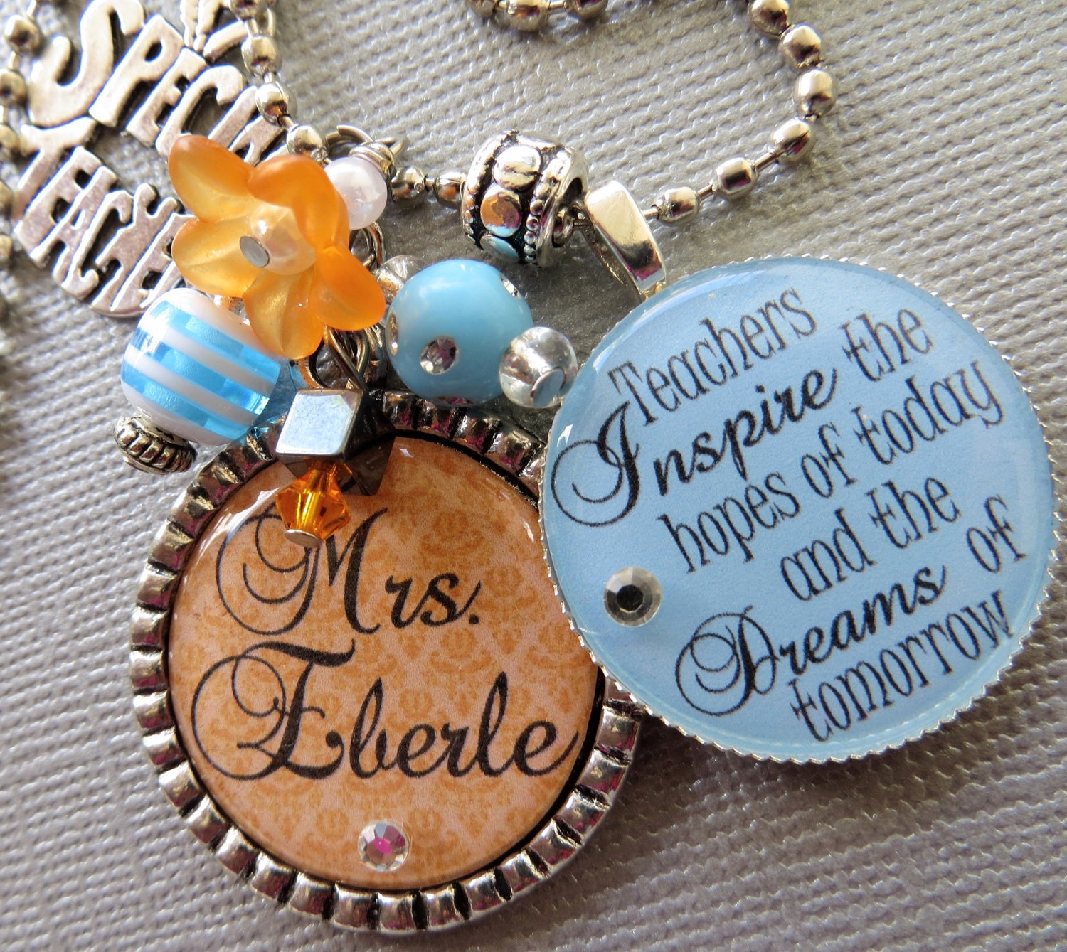 Teacher Gift  PERSONALIZED Name - special teacher apple charm -Teachers Inspire the hopes of today and the dreams of tomorrow, inspirational