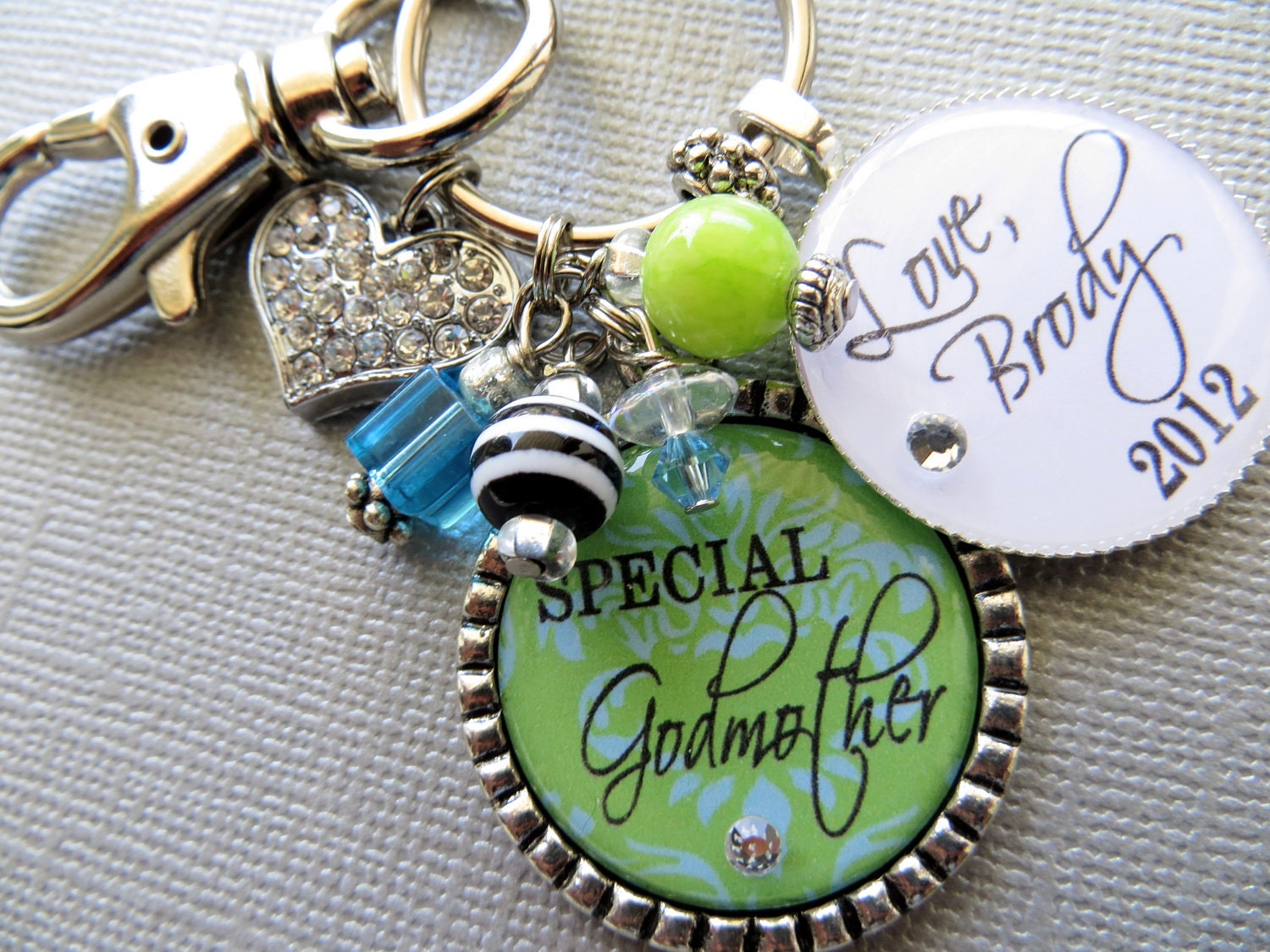 Special Godmother, Grandma, Aunt, Mom, etc. Double Pendant Keychain -Personalized Children's Names-- Nana, Mimi, Mom