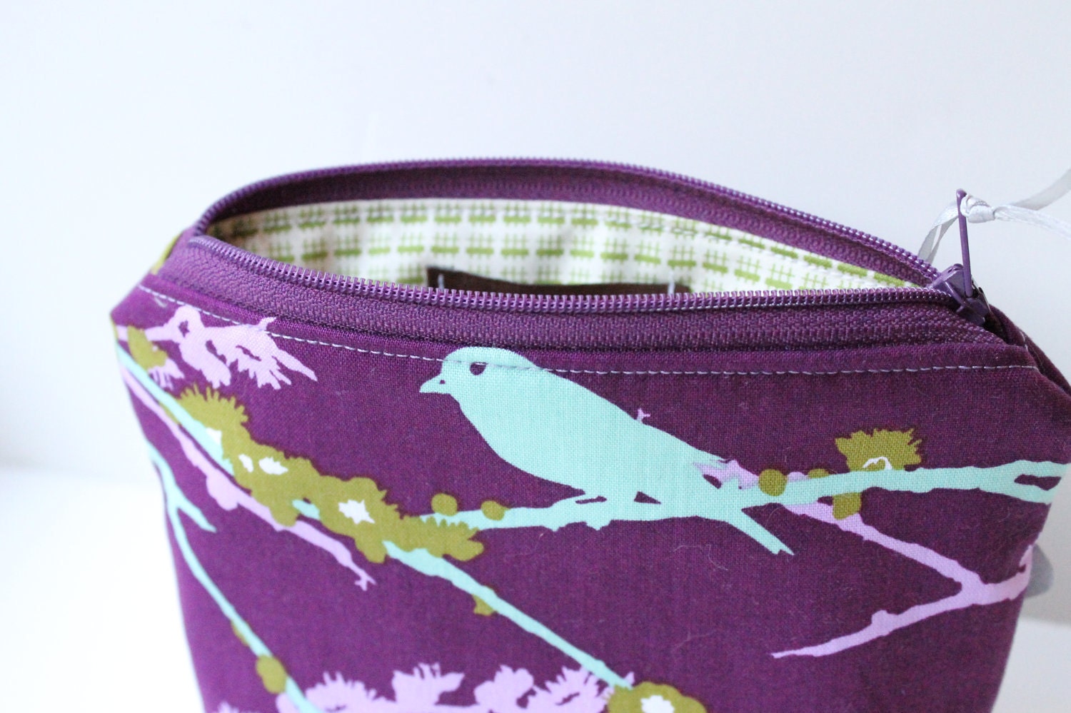 Zipper Clutch - Purple Aviary, Bridesmaid Cosmetic Bag - LAST ONE