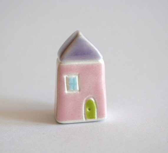 Little Clay House - Pink Lavender - Miniature Ceramic Cottage