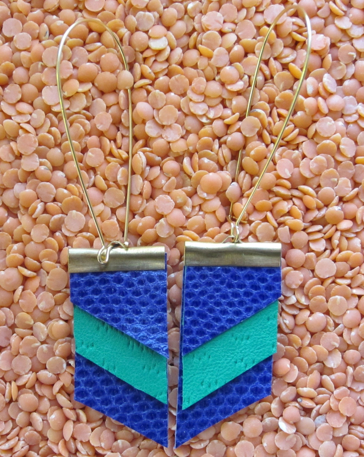 Geometric Leather Earrings Purple and Green